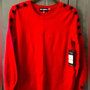 KARL LAGERFELD PARIS Button Sleeve V-Neck Sweater